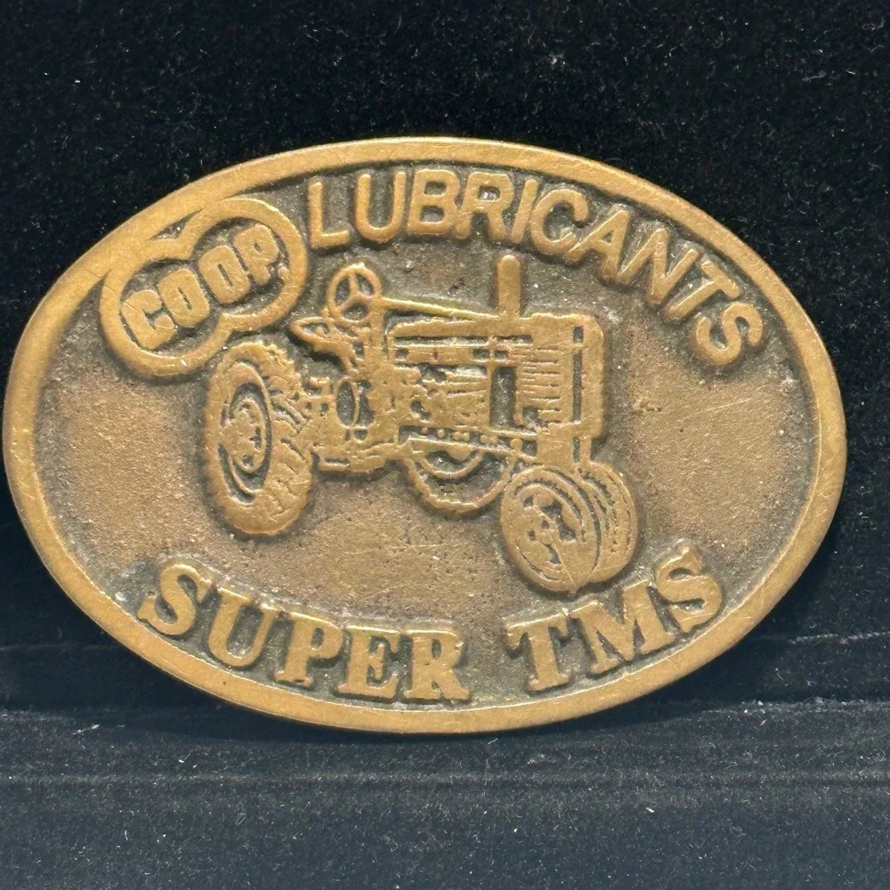Vintage CO-OP Lubricants Super TMS Tractor Farm Oil Advertising Belt Buckle